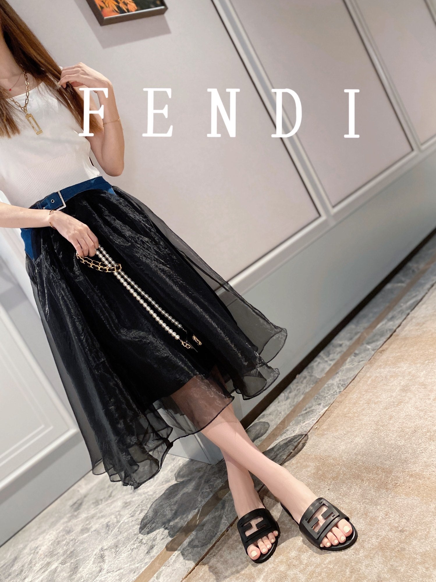 FENDI BAGUETTE SLIDES IN BLACK LAMBSKIN – MEWJEWS
