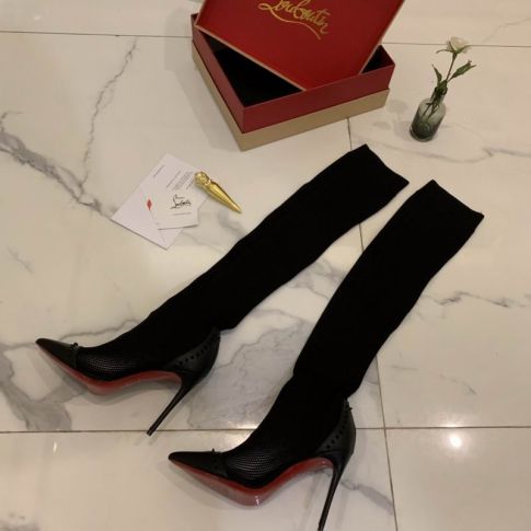 CL Dovi Dova Sock Booties 100mm Knee high Boots Knit Fabric and Leathe MEWJEWS