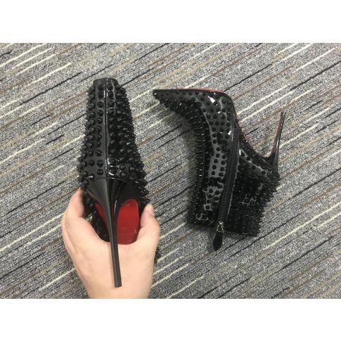 CL Snakilta Spiked Ankle Boots 100mm Patent Leather Black MEWJEWS