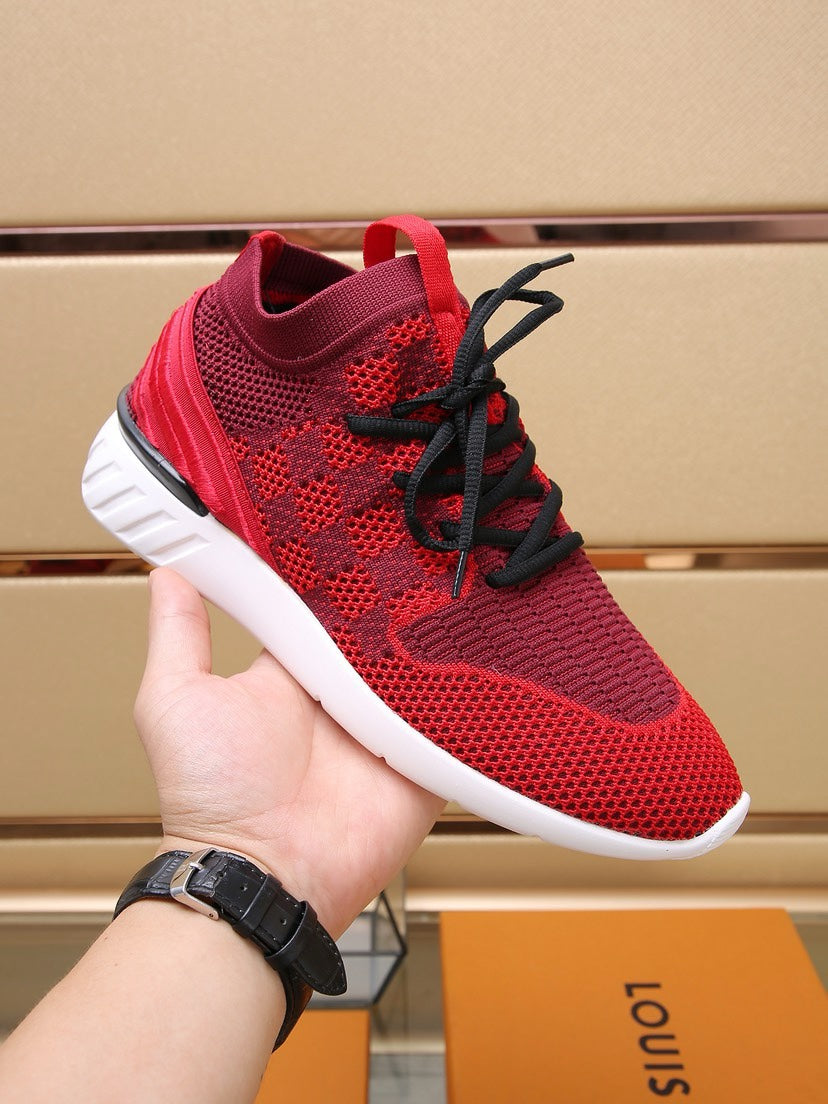 LV SNEAKERS IN CURRANT RED MESH FABRIC MEWJEWS