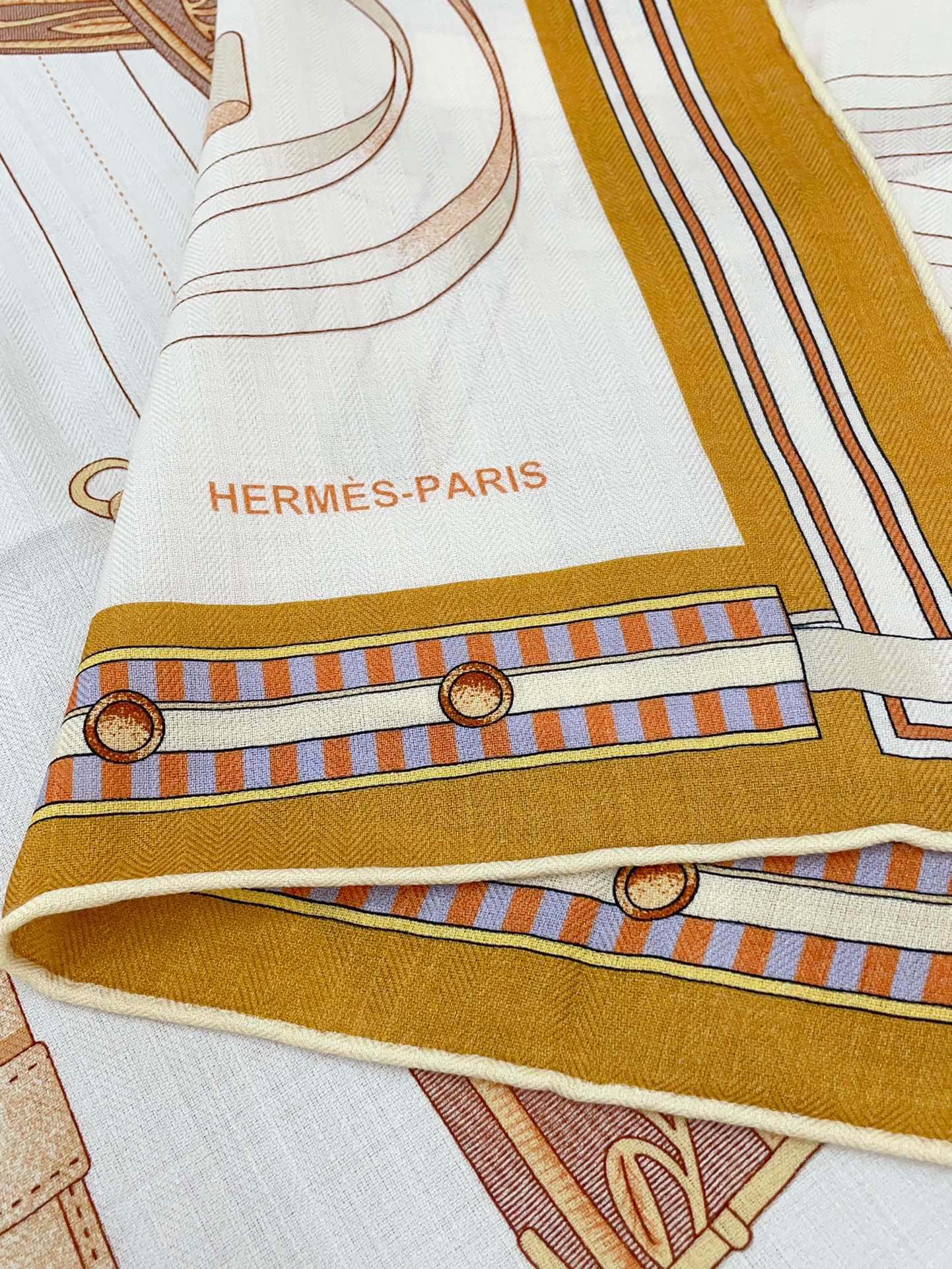 Lettres Equestres Shawl 140 CM White Colorful Cashmere And